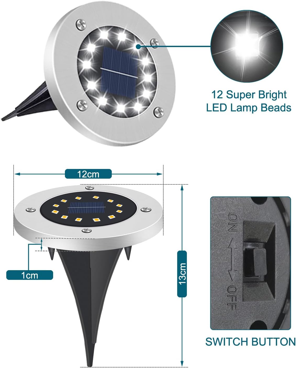 Thumbnail 5 de Bowfar 16er Set Solar-Bodenleuchten außen mit 12 LEDs, 3000K & IP65
