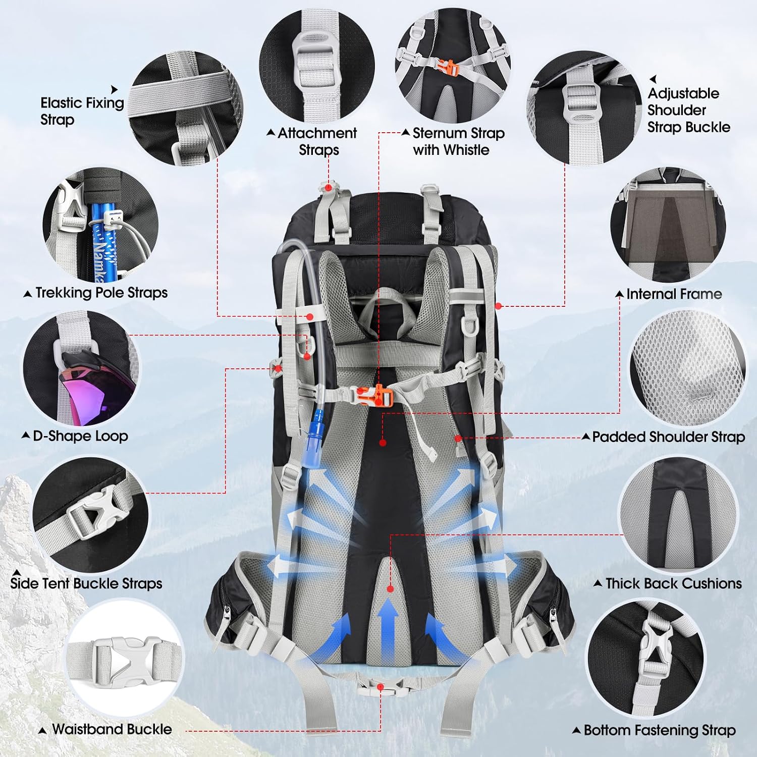 Detalle de IGOLUMON Wanderrucksack 60L Trekkingrucksack