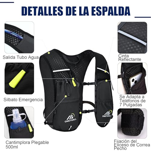Thumbnail 4 de ONETOALL Chaleco Running con mochila de hidratación 2L para trail, 150 g y reflectantes