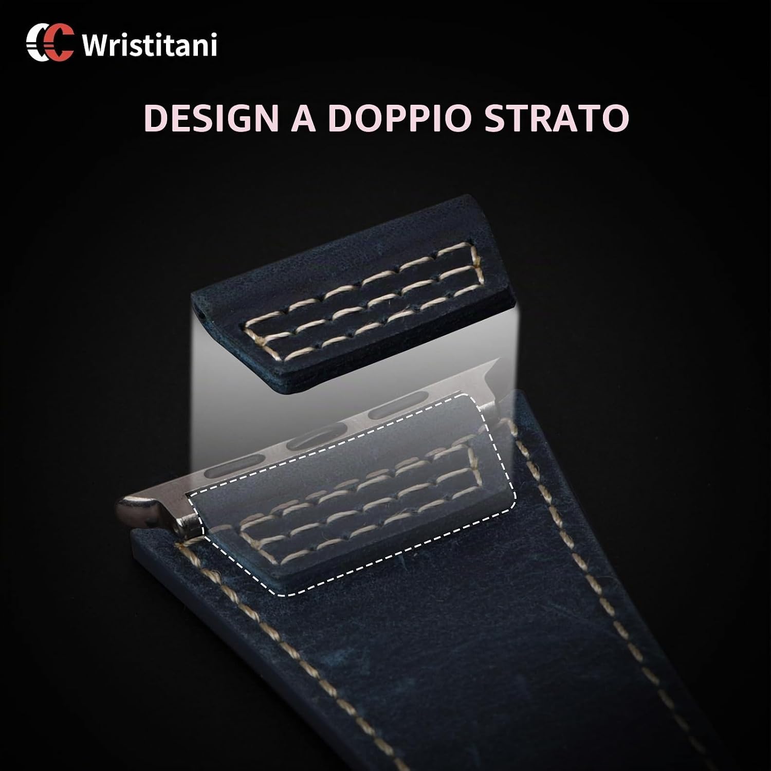 Detalle de Wristitani Cinturino in pelle vintage per Apple Watch – compatibile 38–49 mm