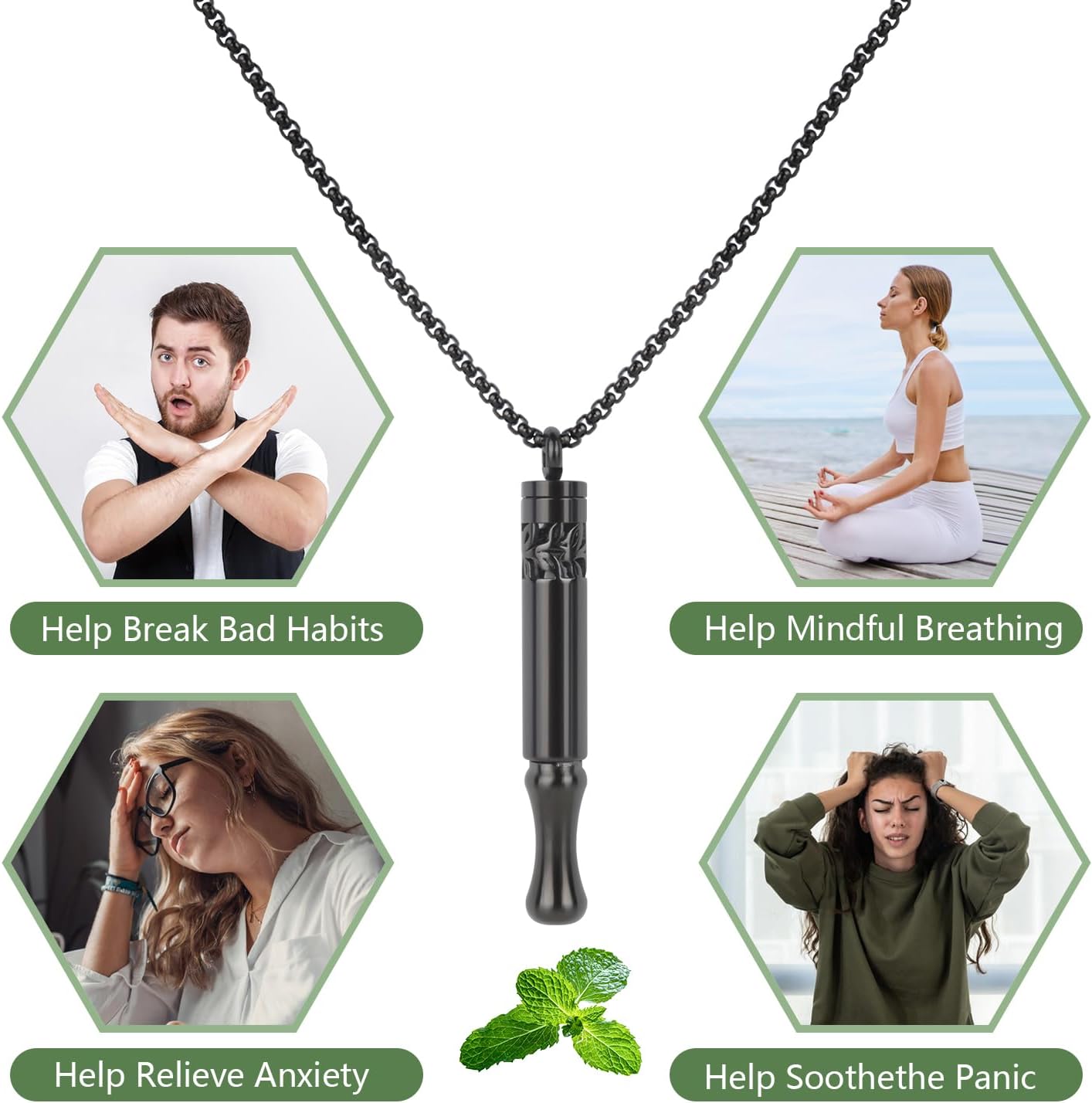 Detalle de KURUI Anxiety Breathing Necklace: Breath Free Necklace with Peppermint Flavoured Filters