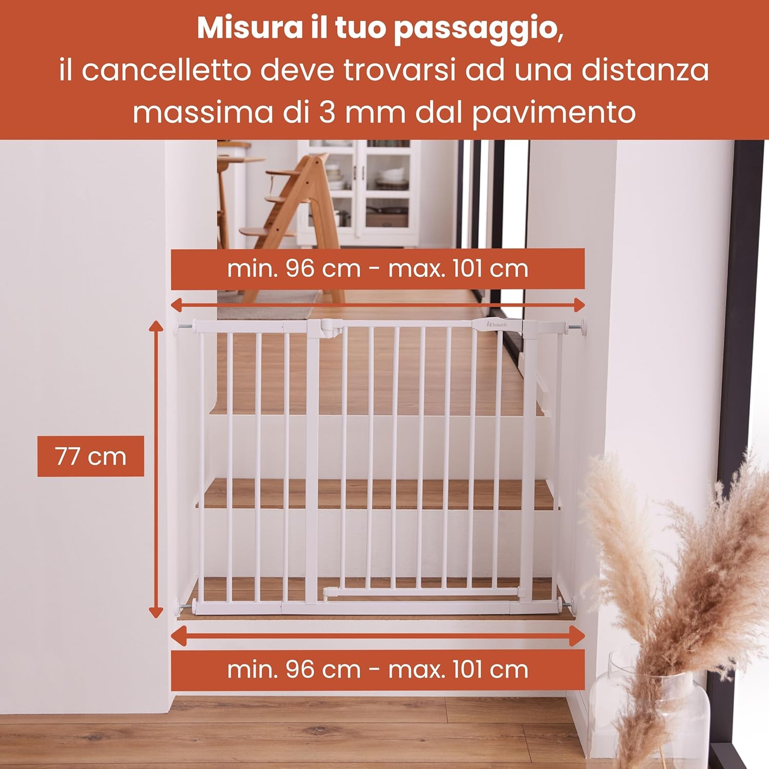 Detalle de hauck Open N Stop 2 + Estensione da 21 cm – Cancelletto interno regolabile 96–101 cm, Grigio Scuro