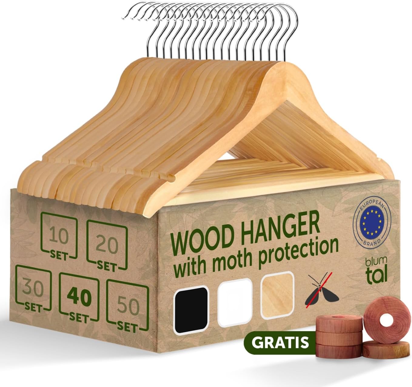 Thumbnail 4 de Blumtal Wooden Clothes Hangers Set of 10, Natural Wood with Non-Slip Bar