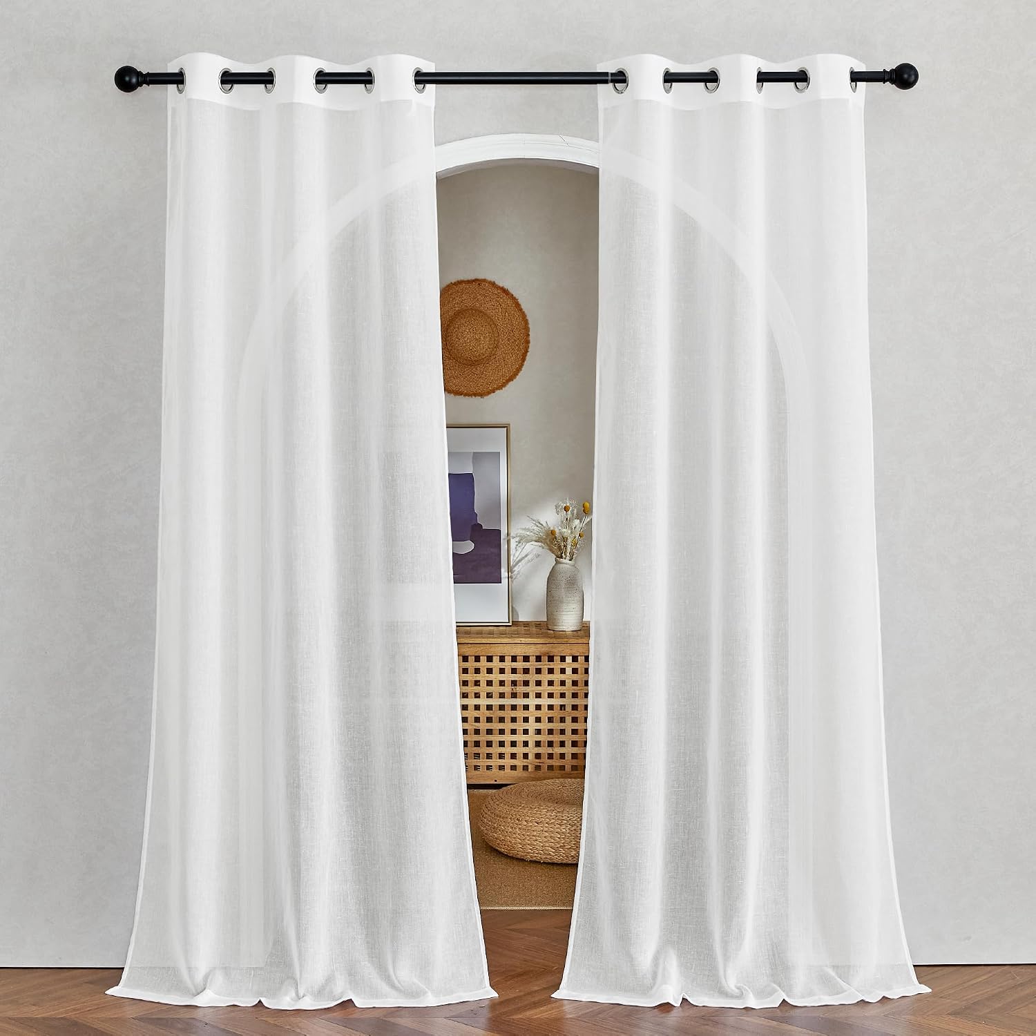 Thumbnail 6 de NICETOWN White Sheer Linen Curtains (84 inch length) — 2 Panels Set with Grommets
