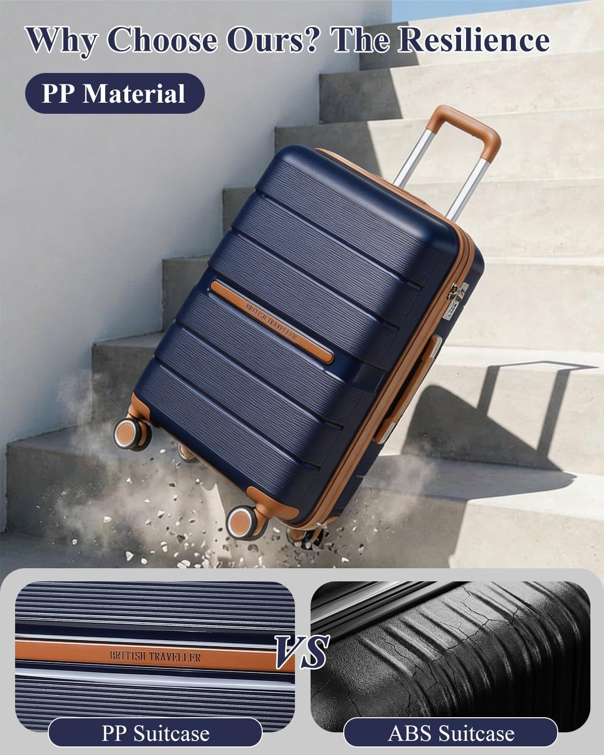 Thumbnail 4 de British Traveller 24" Medium Lightweight Polypropylene Suitcase with TSA Lock and 4 Wheels