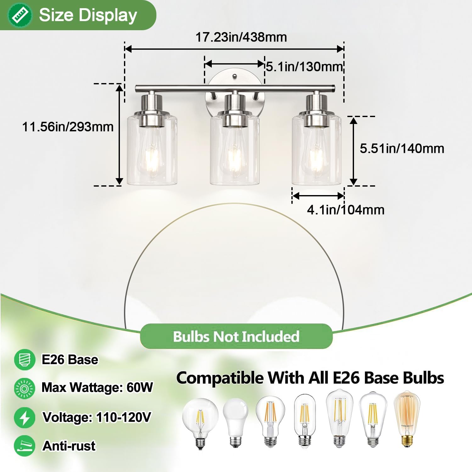 Thumbnail 6 de Zarbitta Gf-sxbv-41 3-Light Vanity Light, Brushed Nickel, Clear Glass