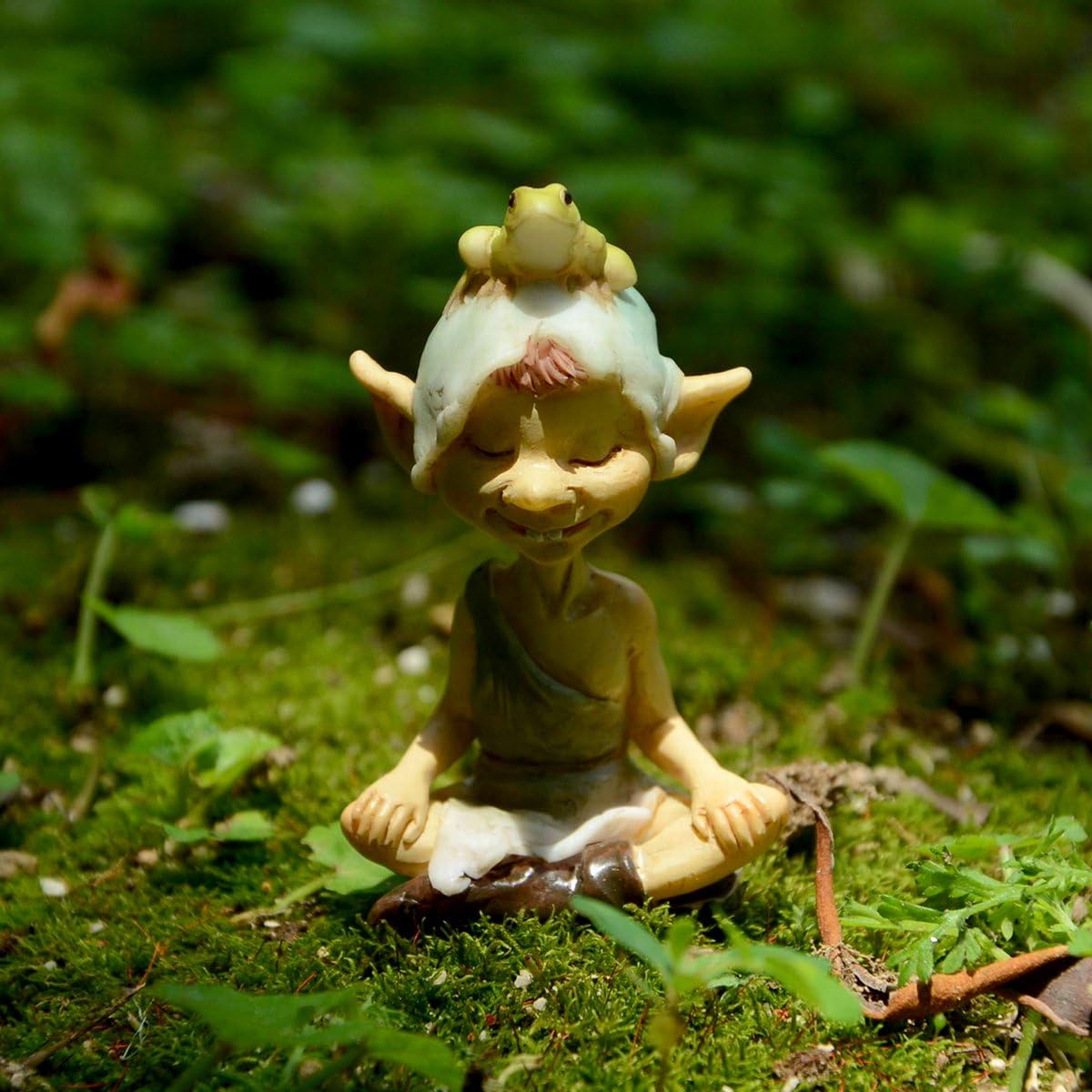 Detalle de Top Collection Statuetta da giardino Pixie meditazione con rana – miniatura in resina, dipinta a mano