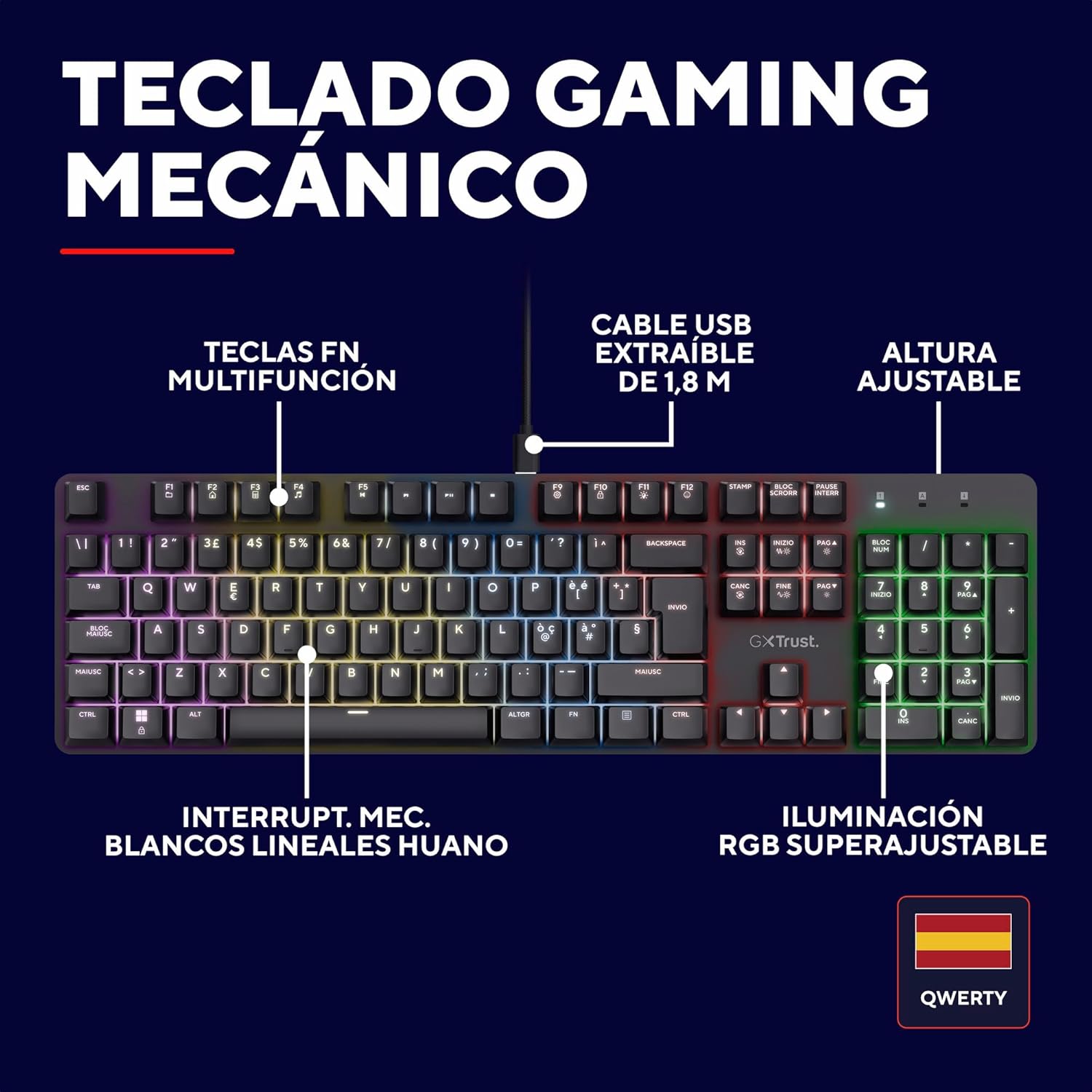 Thumbnail 2 de Trust GXT 871 Zora Teclado Mecánico Español RGB