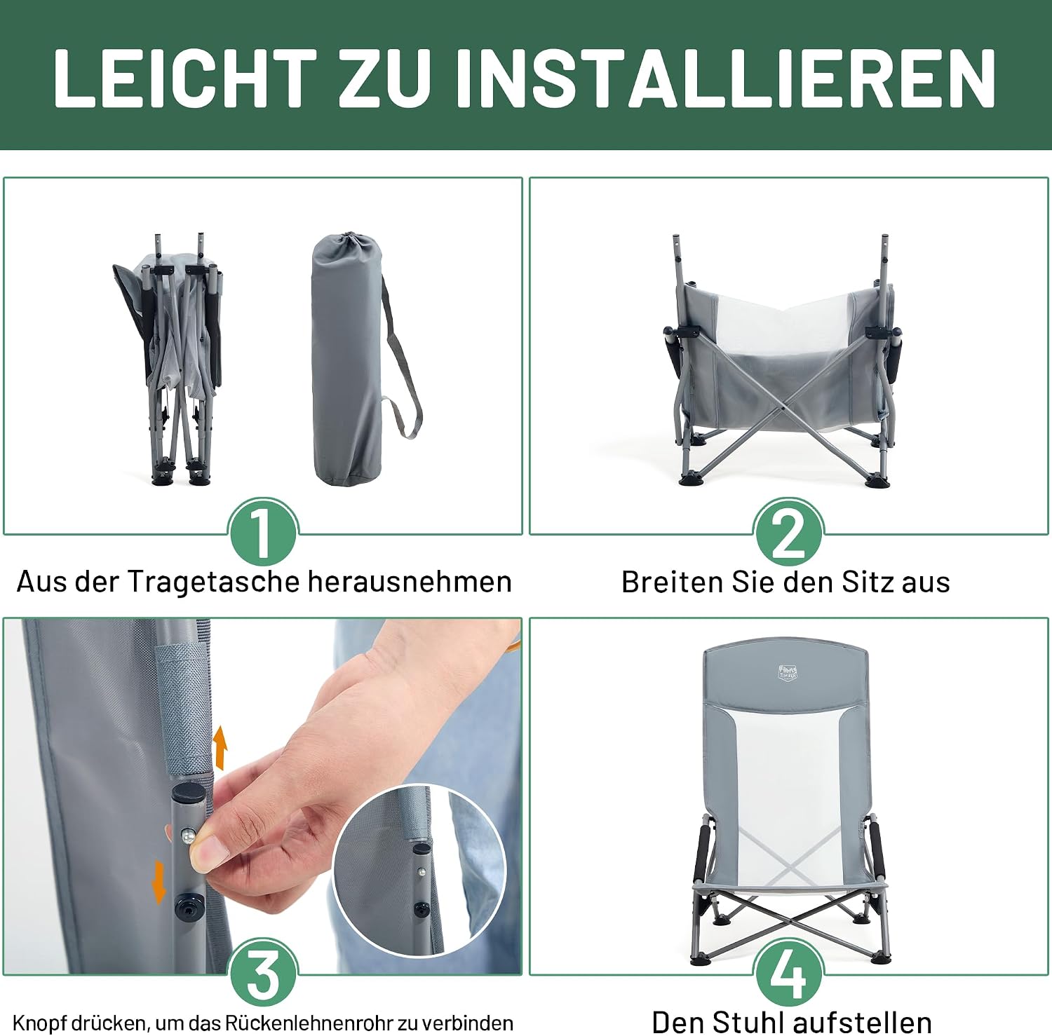 Thumbnail 6 de TIMBER RIDGE Strandstuhl Klappbar – Leicht, mit hohem Rücken und Netzrückenlehne