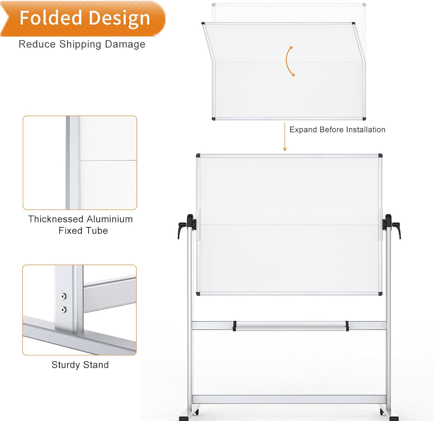Thumbnail 2 de VIZ-PRO Double-Sided Mobile Whiteboard 120x90 cm