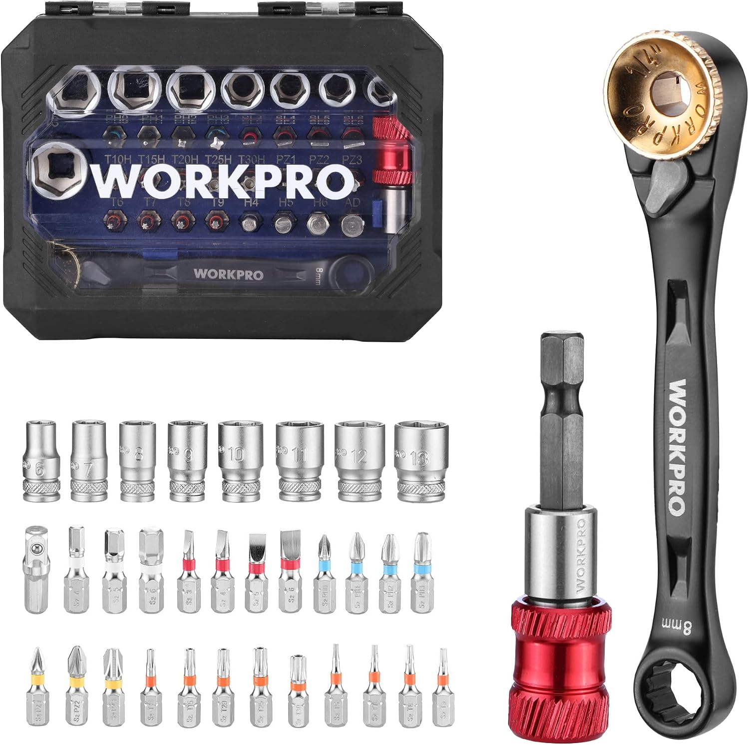 Detalle de WORKPRO 34 Pezzi Mini Set Chiavi a Bussola 1/4