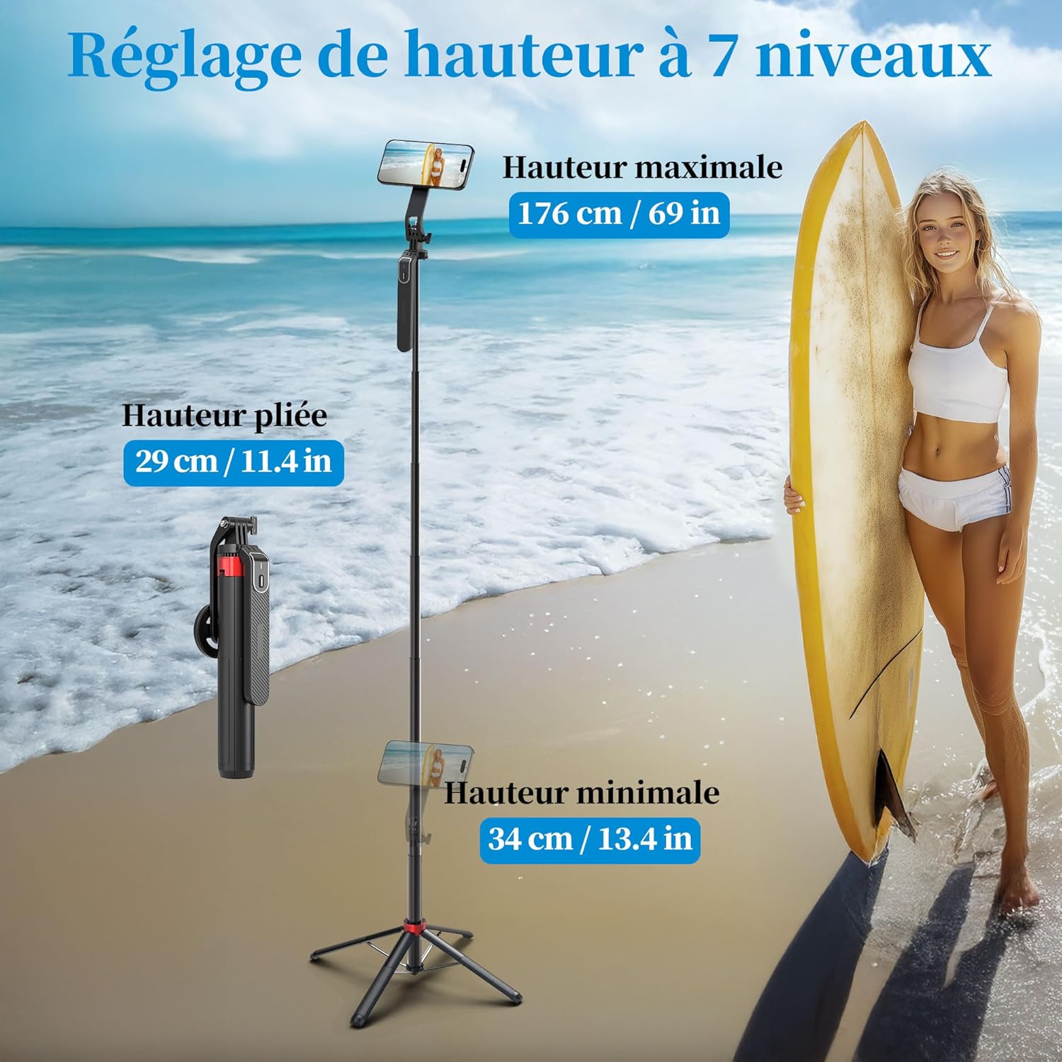 Thumbnail 4 de Trépied magnétique PlusAcc 176 cm pour MagSafe (Snap & Go) avec tête rotative 360° et télécommande détachable