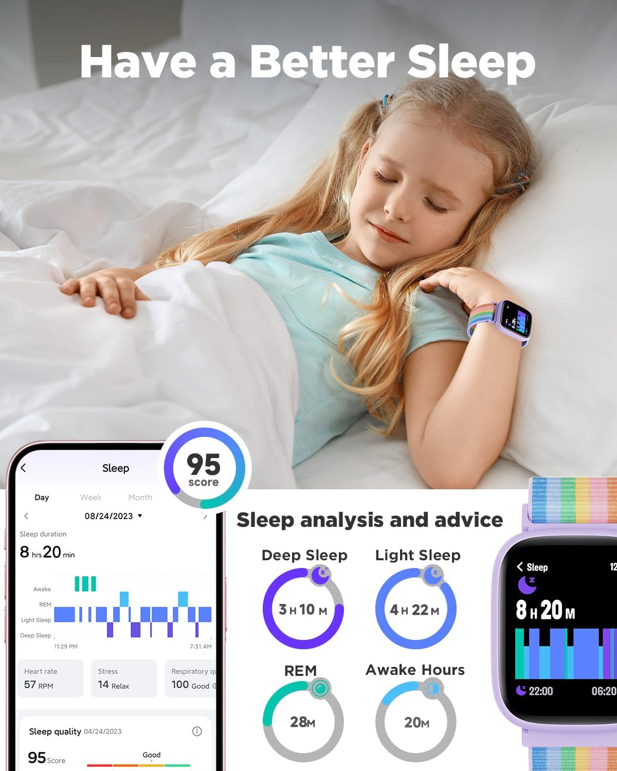Thumbnail 3 de BIGGERFIVE Smart Watch for Kids (BRAVE 2) with 1.8" Touch Screen Fitness Tracking, IP68 & Sleep Monitoring
