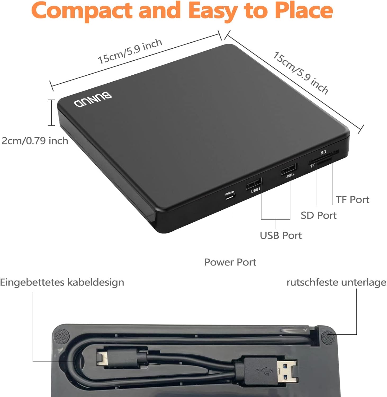 Detalle 2 de BUNUD Externes CD DVD Laufwerk USB-C 5-in-1