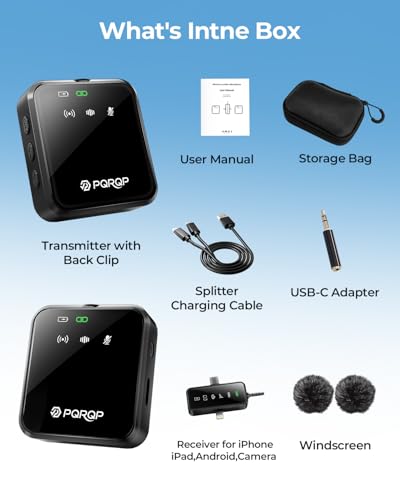 Thumbnail 7 de PQRQP 3-in-1 Wireless Mini Microphone for iPhone, Android, and Camera – Soot Black
