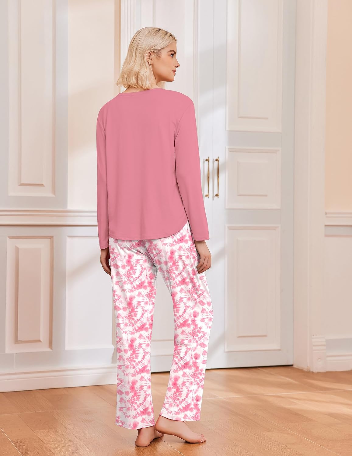 Detalle 2 de Ekouaer 2-Pack Women's Pajama Sets with Long Sleeves, Pockets & Drawstring Pants