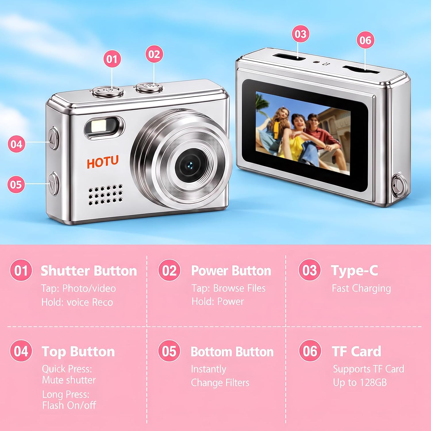 Thumbnail 6 de HOTU Mini Keychain Digital Camera: Y2K Pocket-Size 2MP 1080P Mini Camera