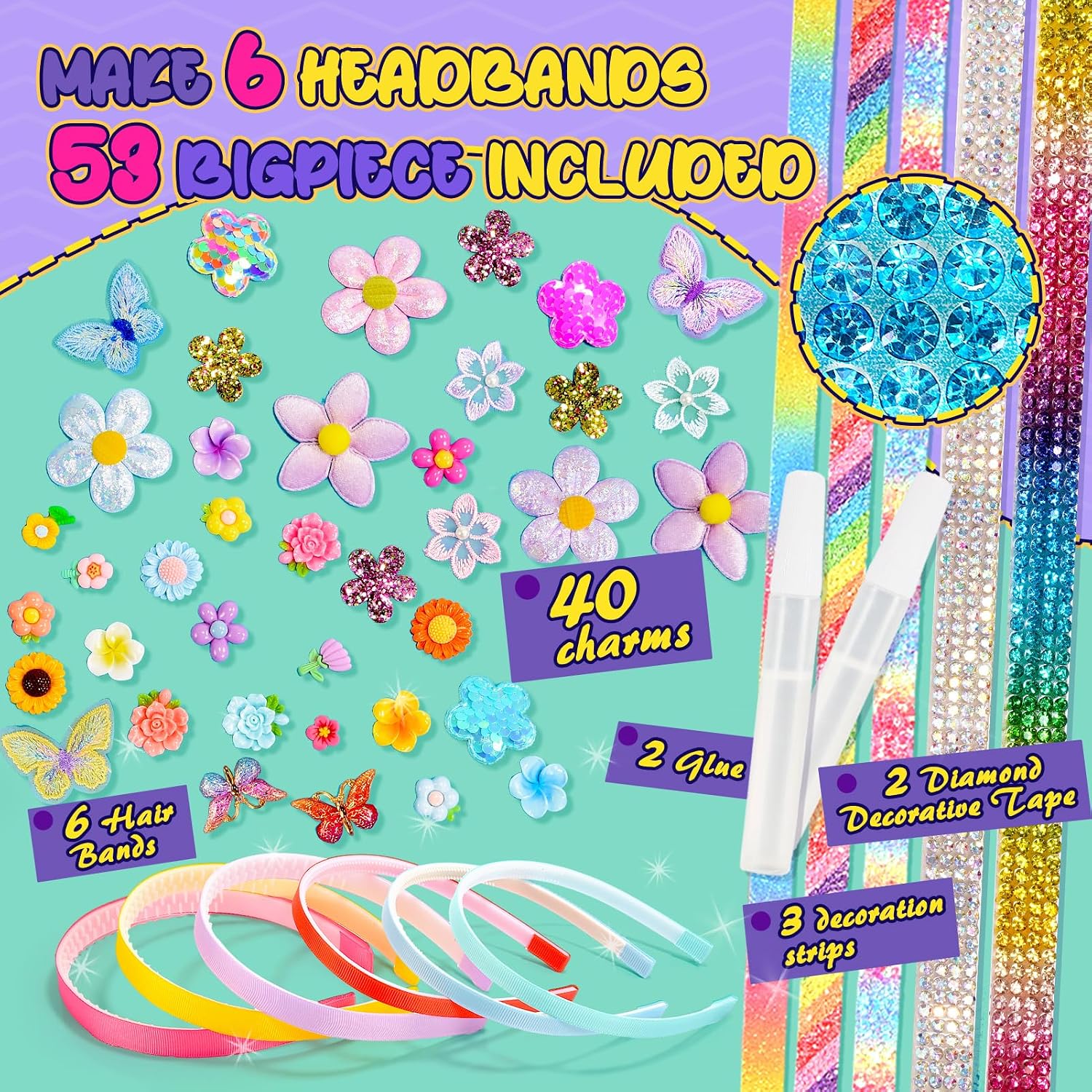 Detalle de HappyKidsClub Regalo Bambina 4-10 Anni: Kit Lavoretti per Cerchietti e Accessori Capelli