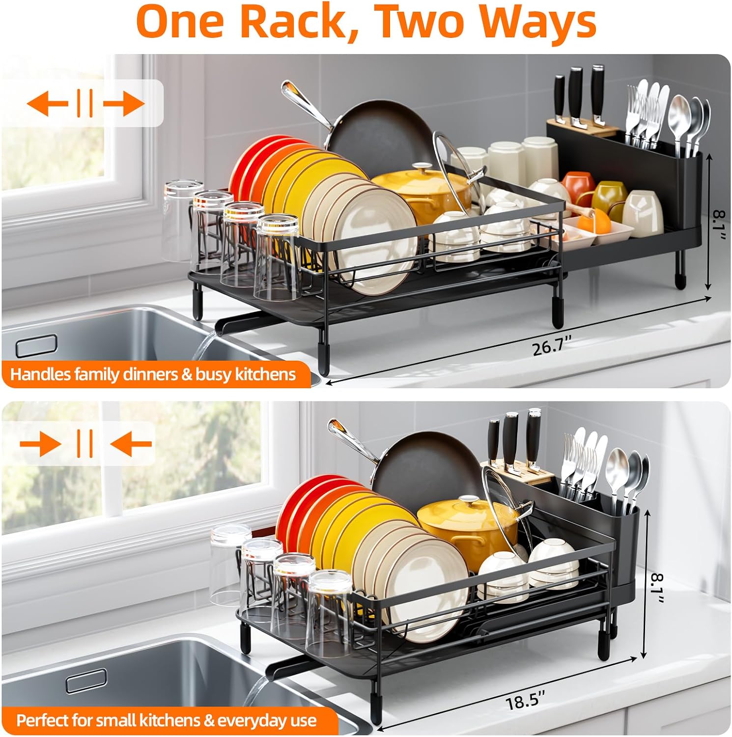 Detalle 2 de Urackify Expandable Dish Drying Rack, 18.5–26.7 inches