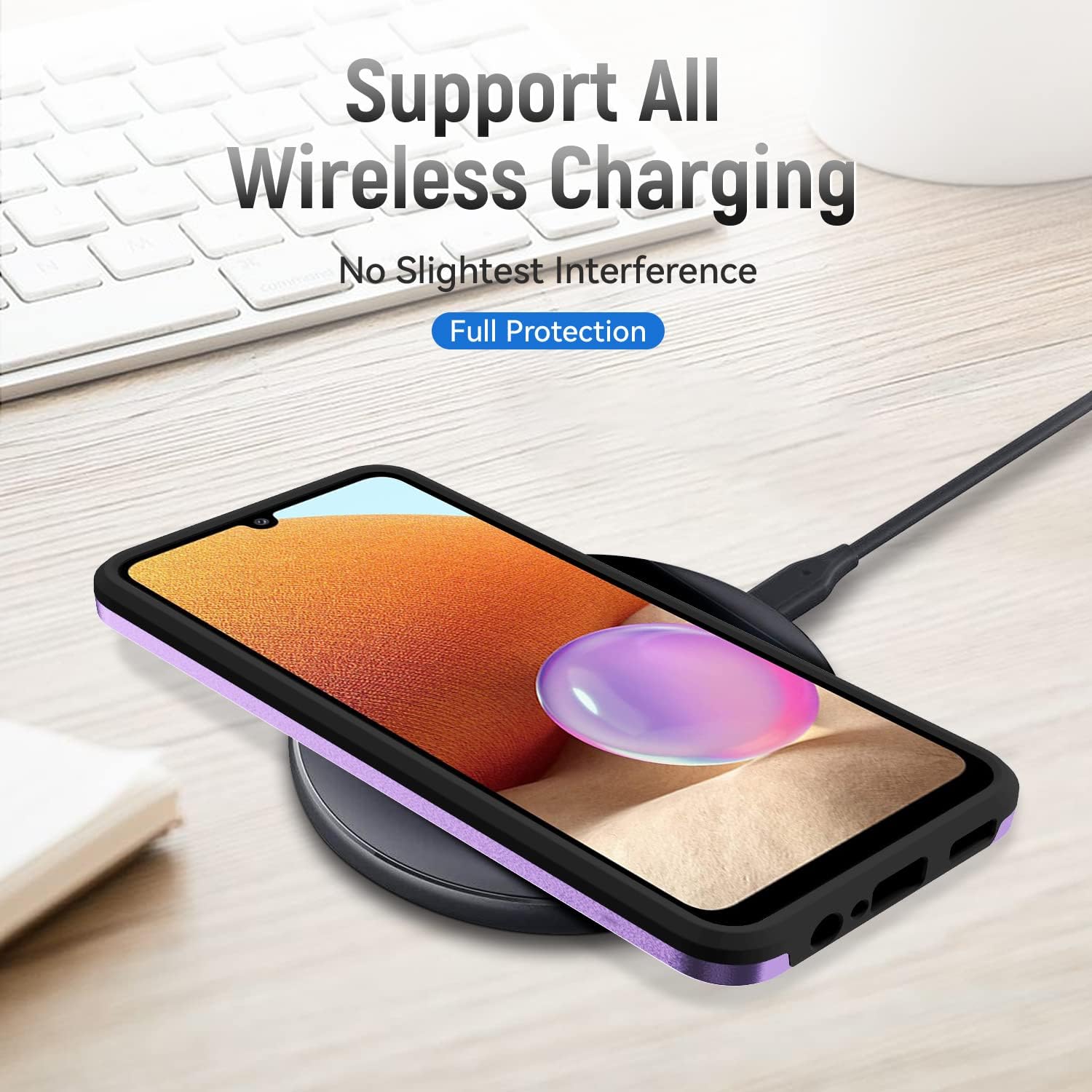 Detalle de Asuwish Galaxy A13 5G Case with Tempered Glass Screen Protector – Purple