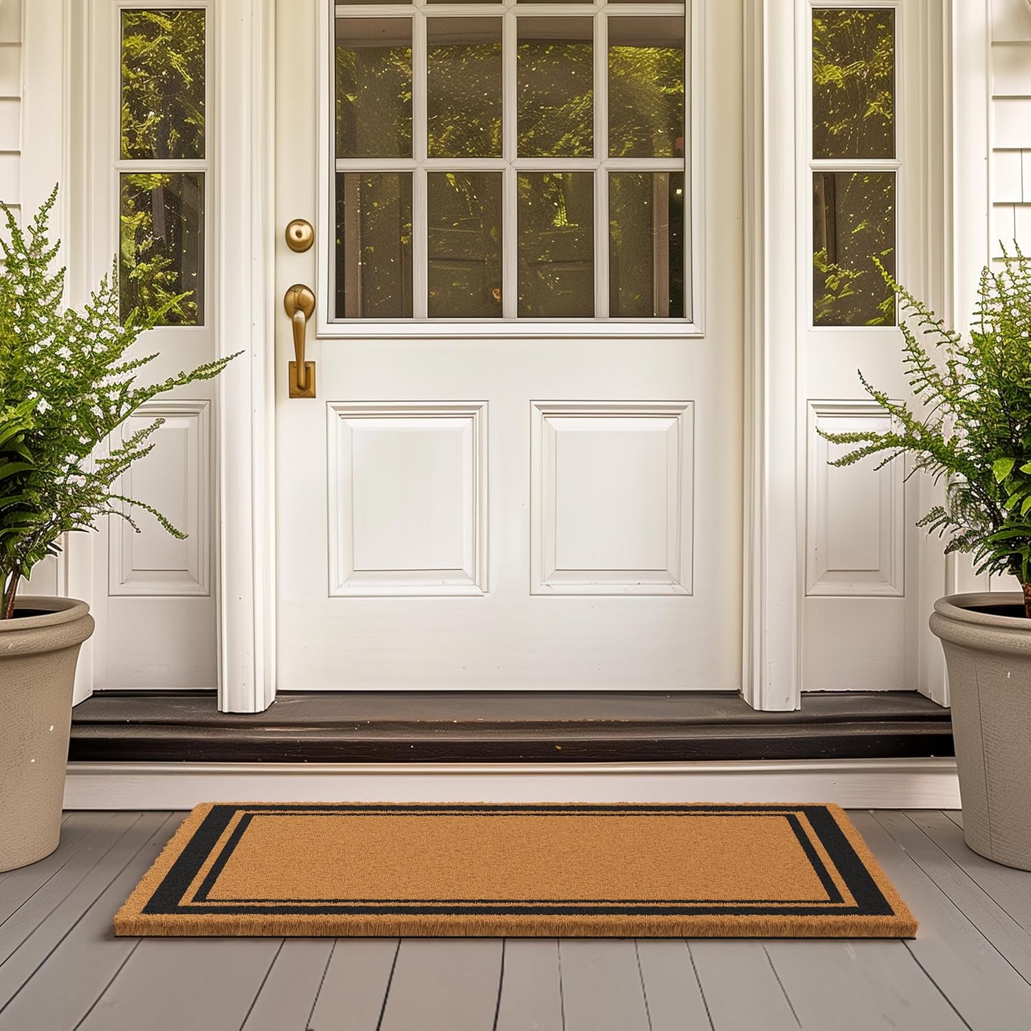 Detalle de Barnyard Designs Border Rectangle Coir Doormat, 24 x 36 in, Non-Slip