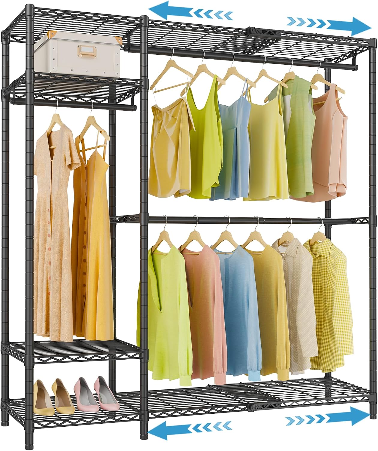 Detalle de VIPEK X20 Black Expandable Metal Clothing Rack with Adjustable Shelves