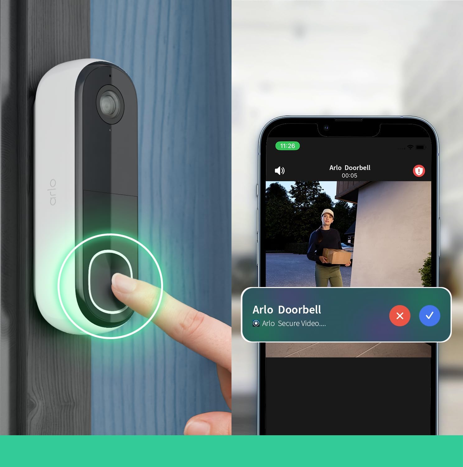 Thumbnail 3 de Arlo HD Video Doorbell Camera Wireless and Chime – Battery Powered 1080p Security for UK Homes