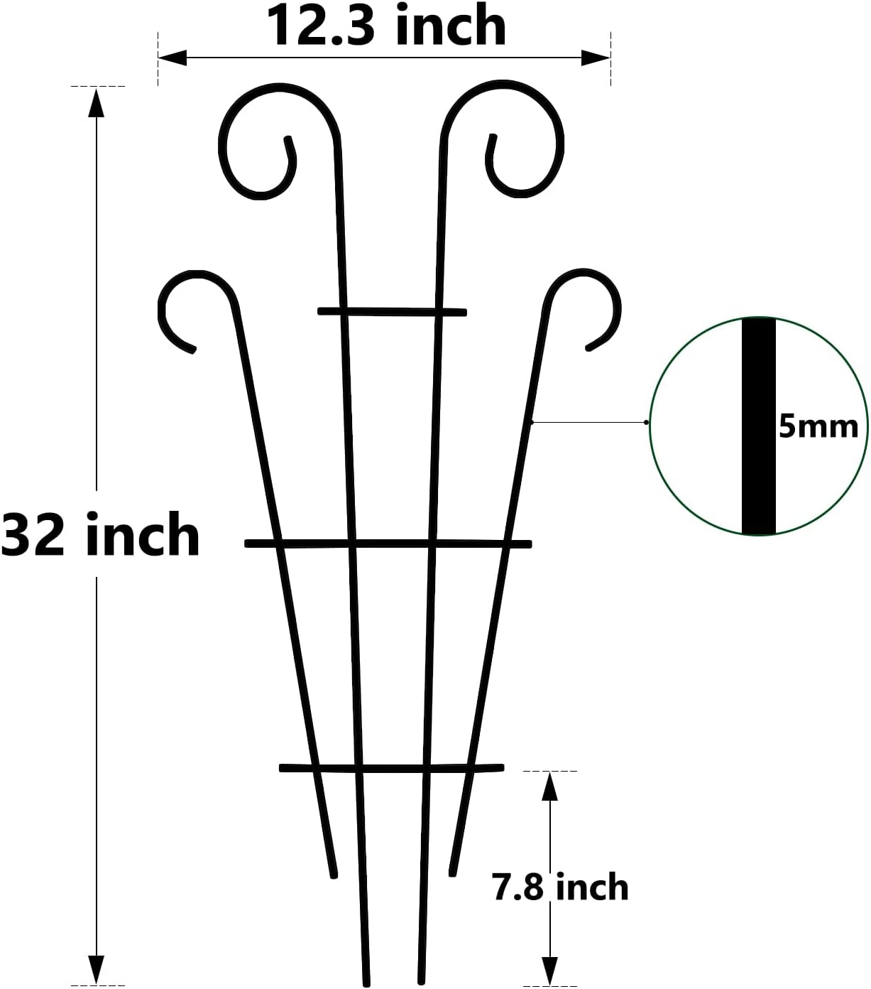 Thumbnail 6 de Thealyn 4-Pack 32-Inch Plant Trellis for Potted Climbers – Wave-Style Metal Support (Black)