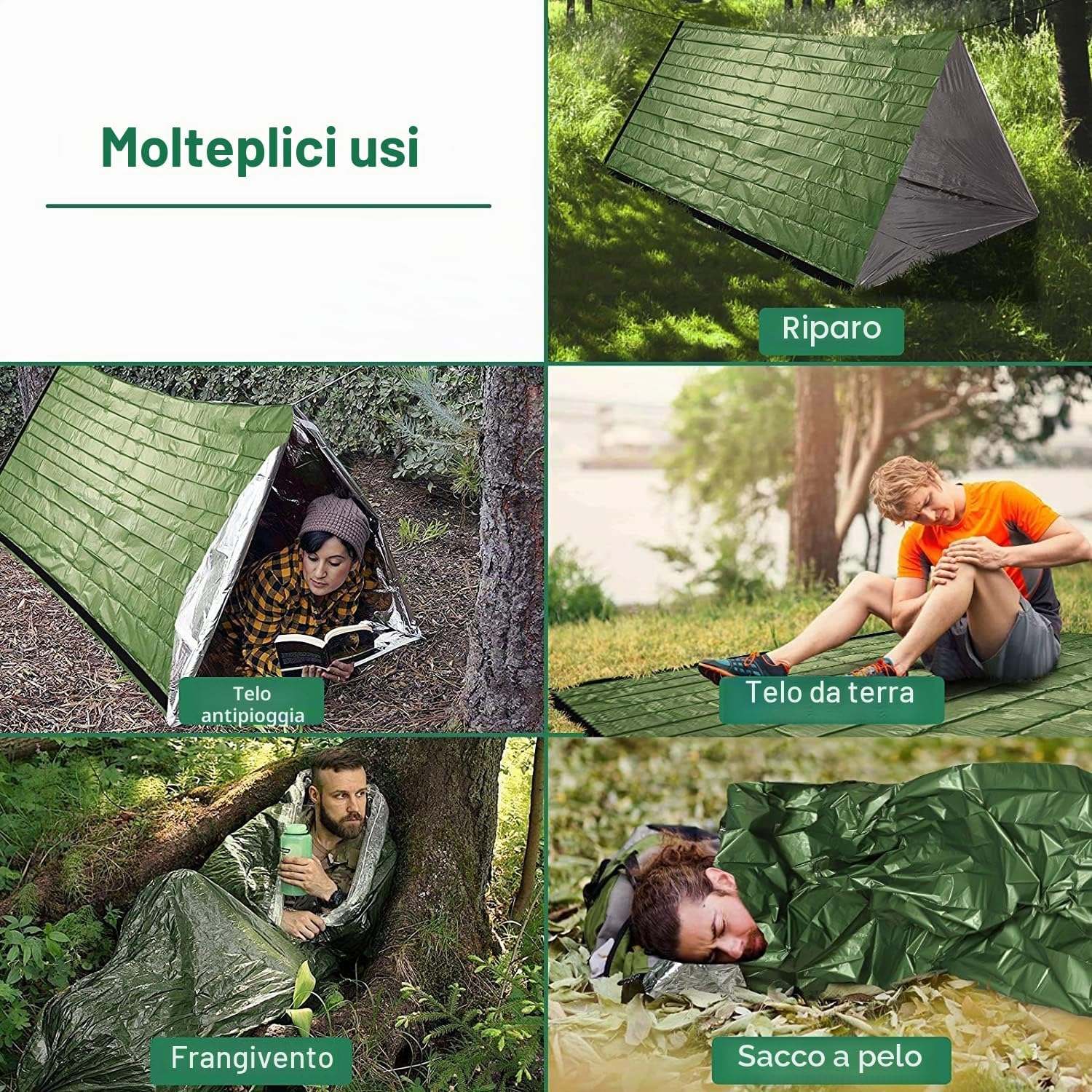 Detalle 2 de HONYAO Sacco a Pelo d'Emergenza – Coperta di Sopravvivenza Riutilizzabile, 2 pezzi (91x210 cm) per Outdoor