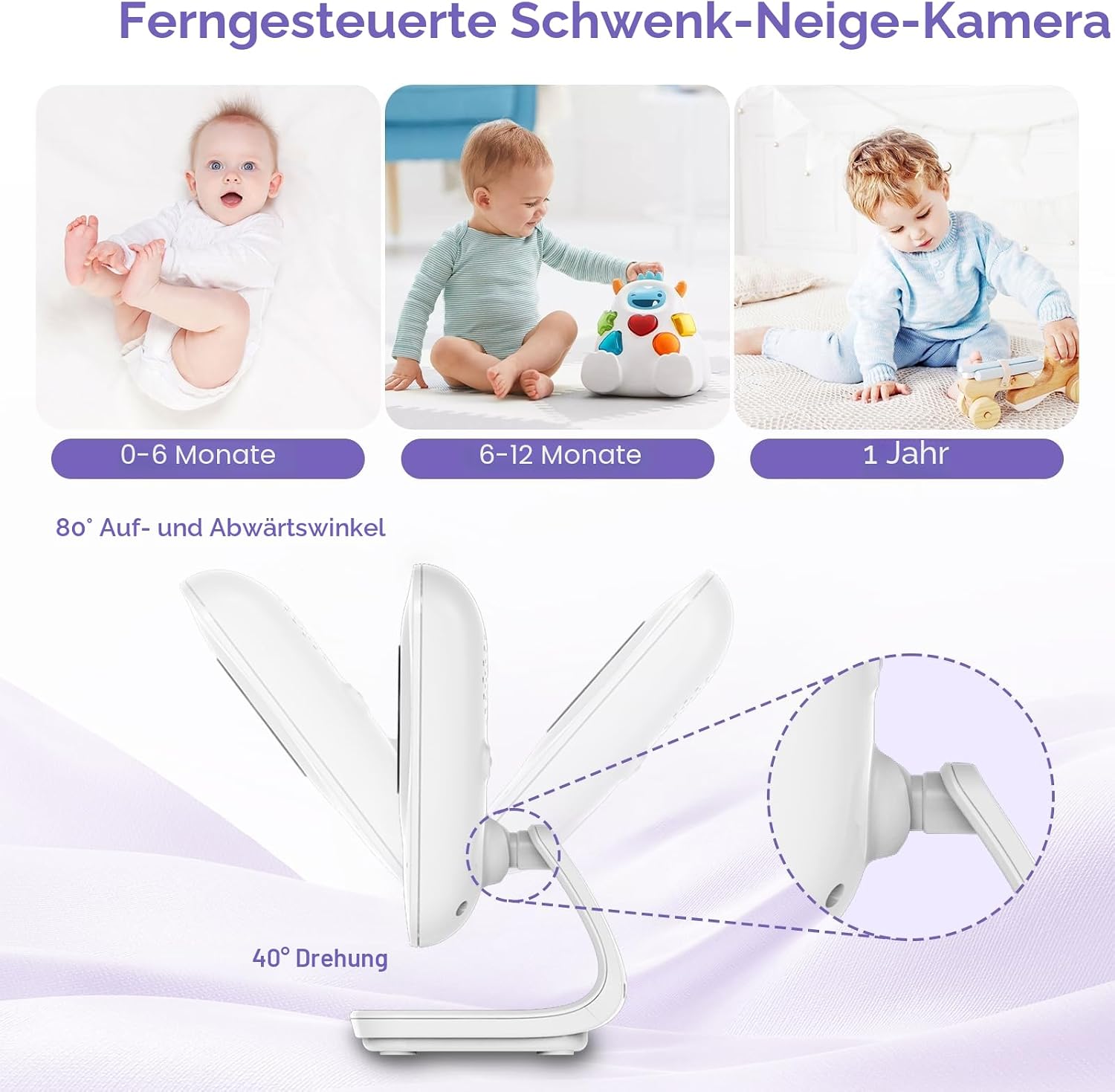 Detalle de HelloBaby Babyphone Videokamera mit 5 Zoll LCD-Farbbildschirm, Nachtsicht und Temperaturalarm