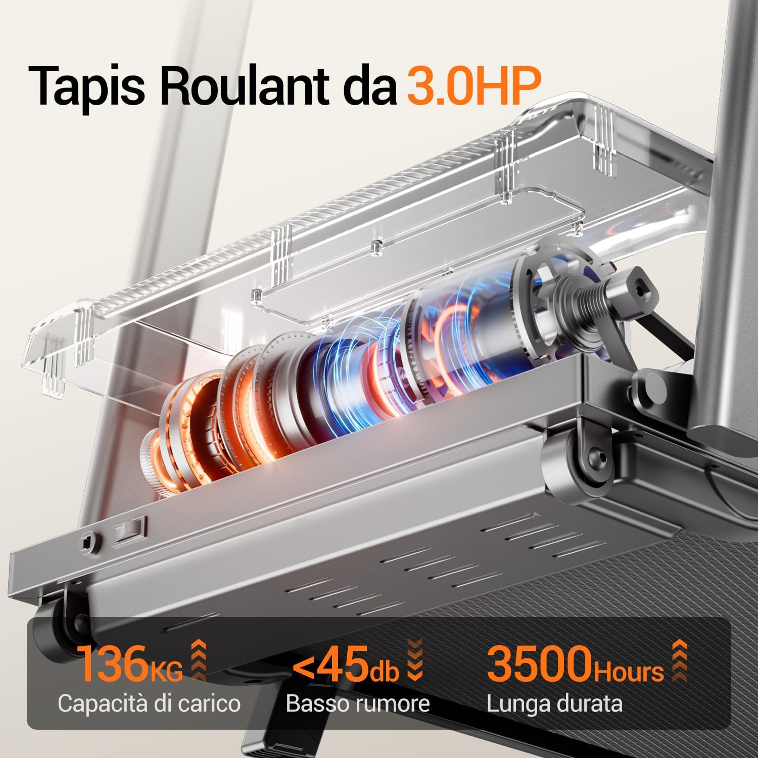 Detalle de CURSOR Tapis Roulant Salvaspazio con inclinazione 15%, motore 3.0 HP e display LED (fino a 12 km/h)