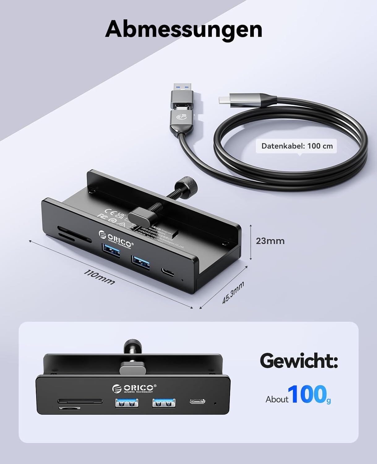 Thumbnail 6 de ORICO USB Hub 3.2: 5 Ports, 10 Gbit/s, montierbar + SD/TF 3.0 – aluminum, 5V Stromversorgung