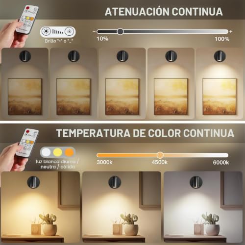 Detalle de Kimjo LED Aplique Pared Interior Recargable: Luz regulable y móvil para crear ambiente