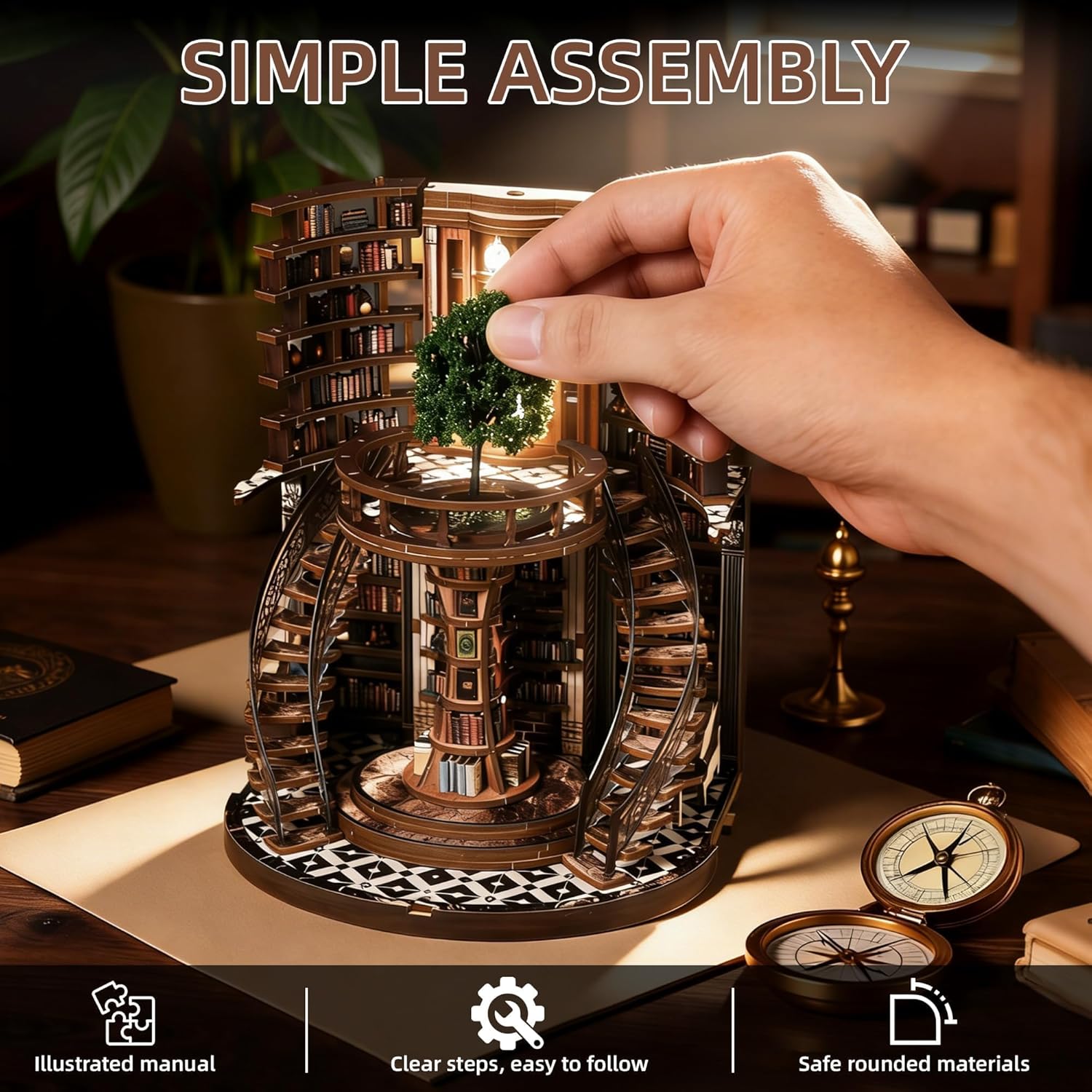 Thumbnail 6 de Book Nook Kit für Erwachsene (CRIOLPO) – DIY Miniatur-Holzpuzzle 3D als Puppenhaus & Buchstütze mit LED