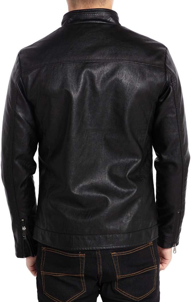 Detalle 2 de WULFUL PY-1303 Men's Faux Leather Motorcycle Jacket with Stand Collar