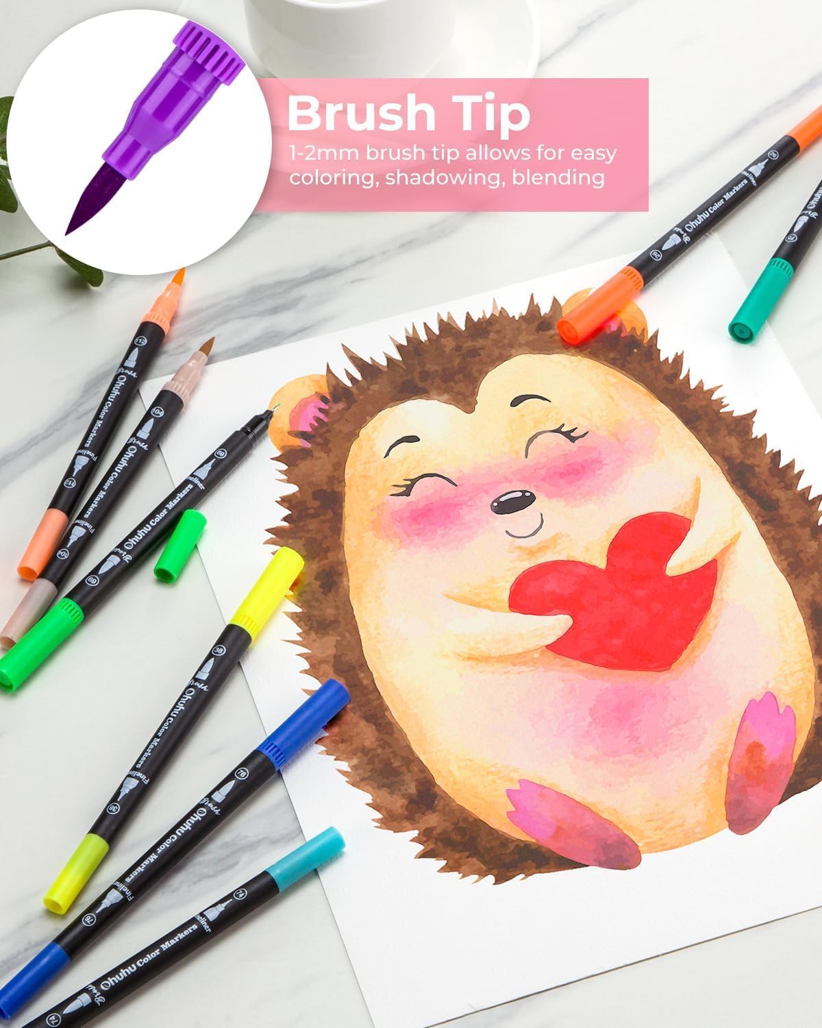 Detalle de Ohuhu 100 Farben Dual Brush Pen Set (Pinsel & Fineliner) mit Doppelspitze