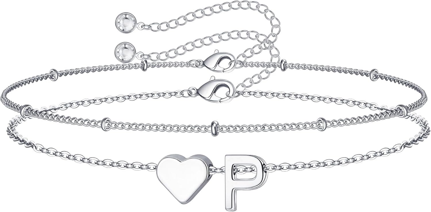 Thumbnail 6 de TINGN Bracciale da donna placcato oro argento a cuore con lettere monogramma regolabile