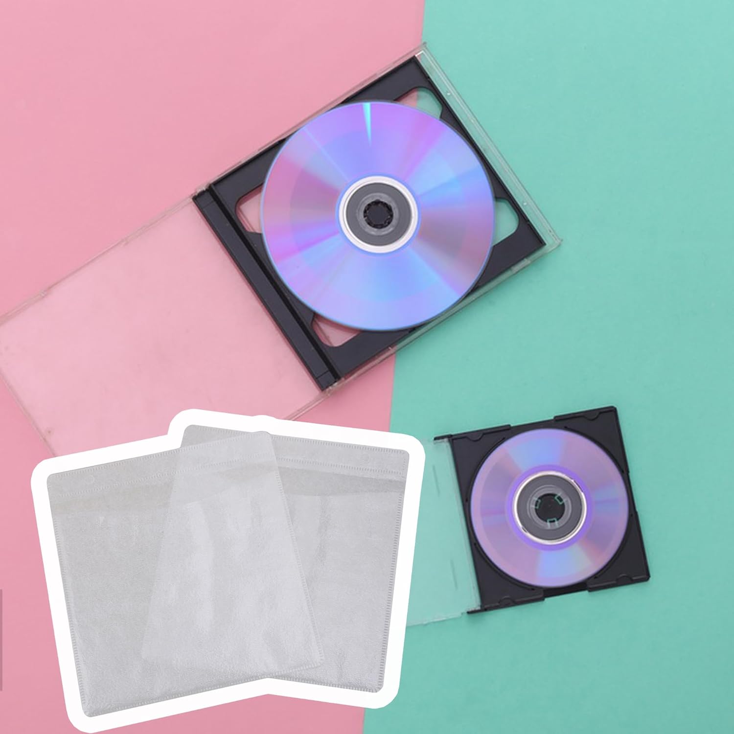Detalle de Mxfans White Double-Sided CD/DVD Sleeves with Window and Flap – Pack of 500