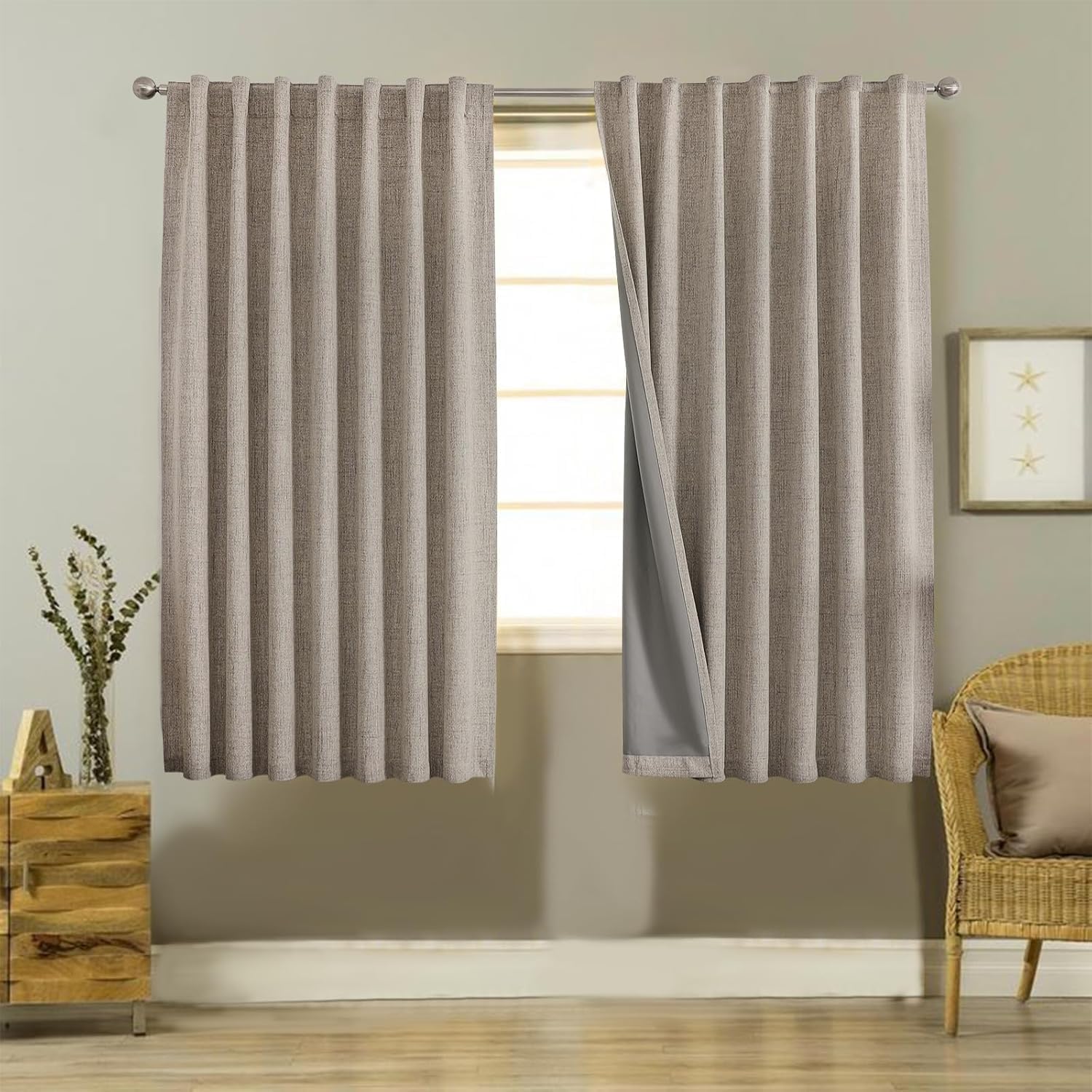 Detalle de Joydeco Blackout Thermal Lined Curtains (2 panels) 52x63 inch with back tabs & rod pocket