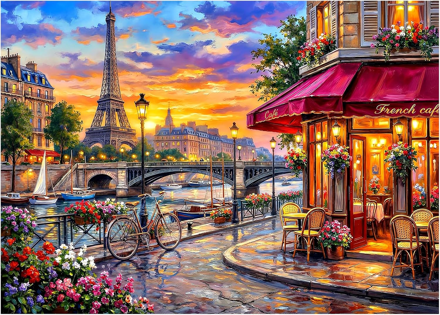 Detalle de 1000-Piece Eiffel Tower Scenic Puzzle for Adults — Paris Sunset Edition