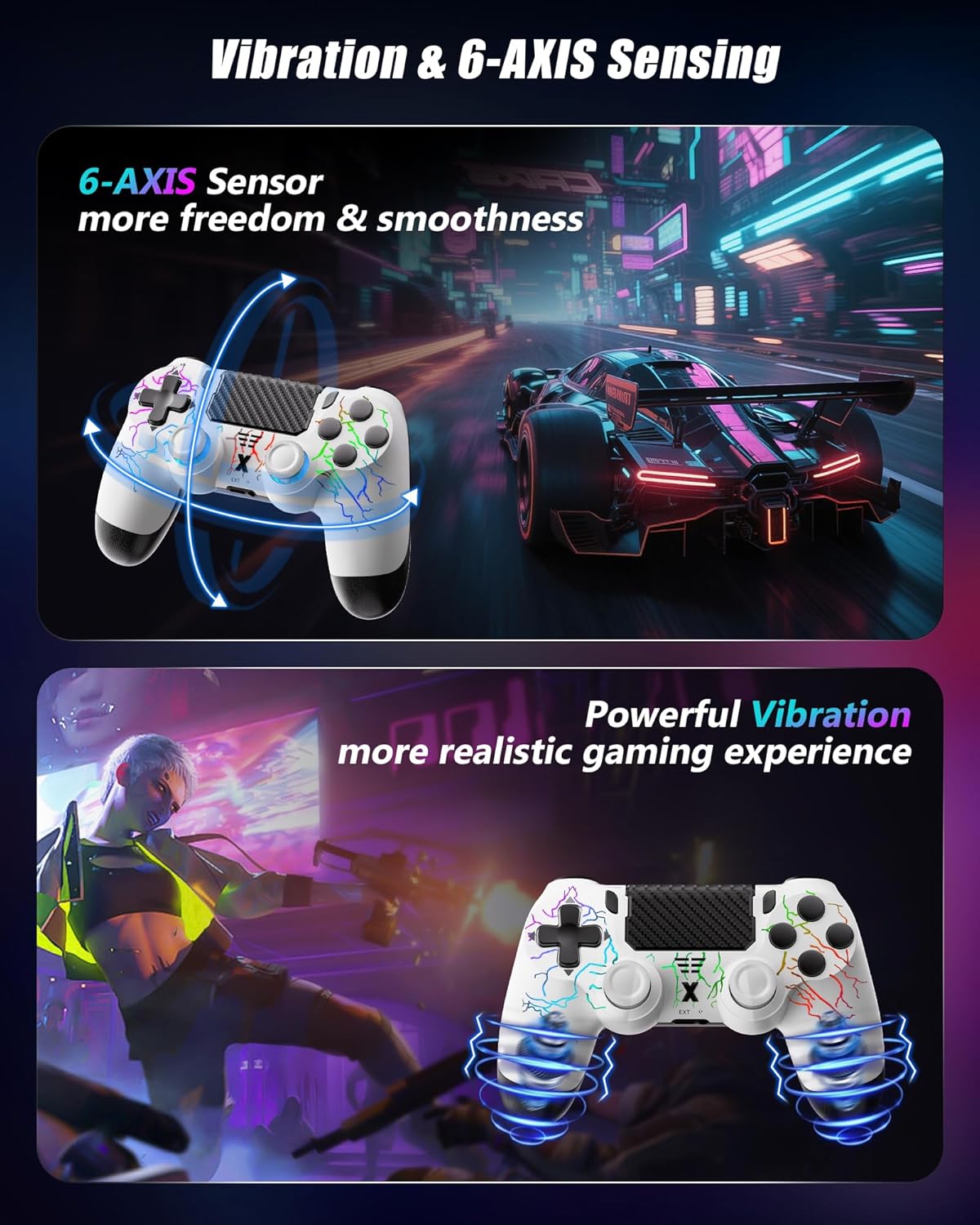 Thumbnail 3 de RUIZHI Controller LED wireless a forma di fulmine per PlayStation 4 / PC, bianco