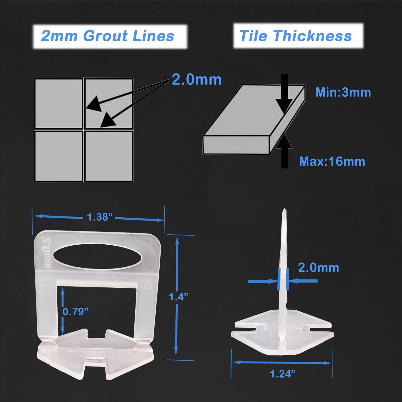 Detalle 2 de 501Pcs Tile Leveling System with 2mm Spacer Clips, Tile Wedges and Tiling Pliers