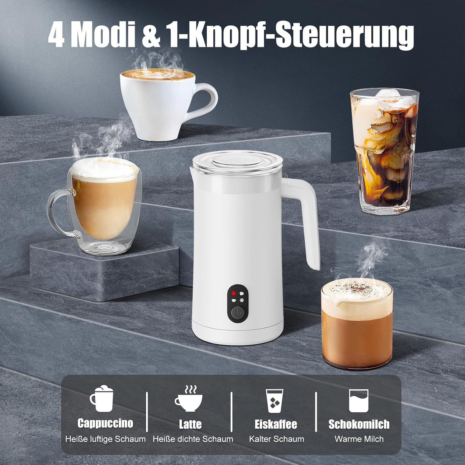 Detalle 2 de Ovetedot Milchaufschäumer 4-in-1 (400 ml) für heißen & kalten Milchschaum
