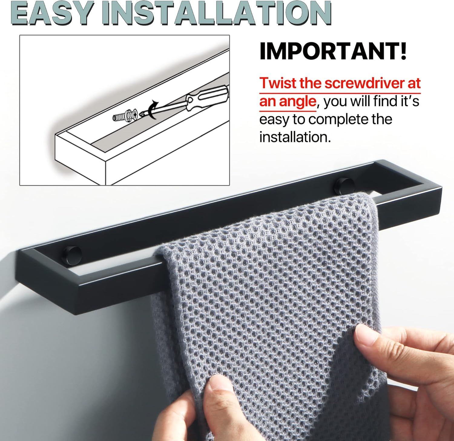 Thumbnail 3 de SAYAYO 30 cm porte-serviette mural sans perçage en acier inox SUS304 noir mat (EGJF030-B)