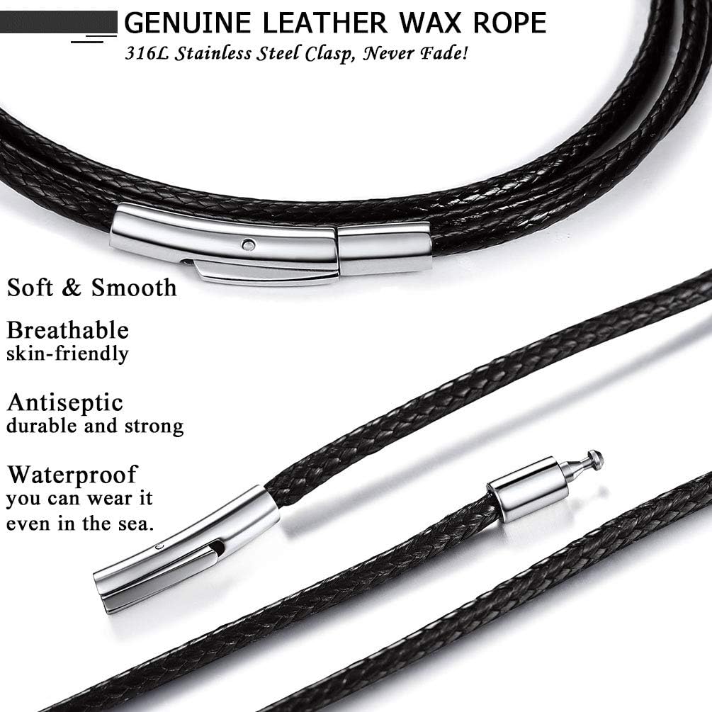 Thumbnail 1 de PROSTEEL Chaîne Collier Homme Noir – Cordon en Similicuir 2 mm ou 3 mm, Longueurs 41–76 cm, Fermoir Acier Inoxydable
