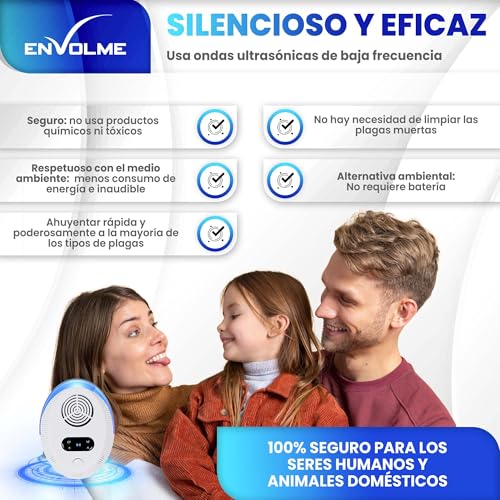 Detalle de ENVOLME Repelente ultrasonico contra cucarachas, roedores y mosquitos (modo silencioso)
