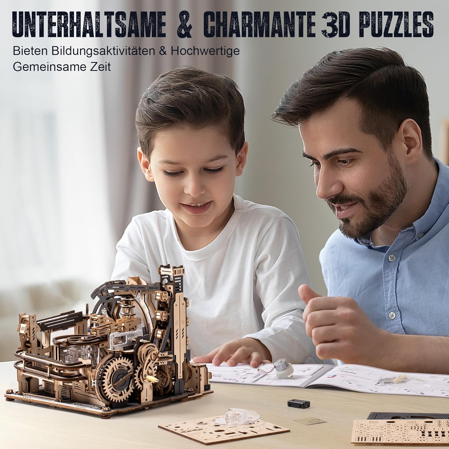 Thumbnail 1 de ROBOTIME Murmelbahn Murmel-Weltraumhafen LGC01 – 3D Holzpuzzle mit Handkurbel und Elektromotor