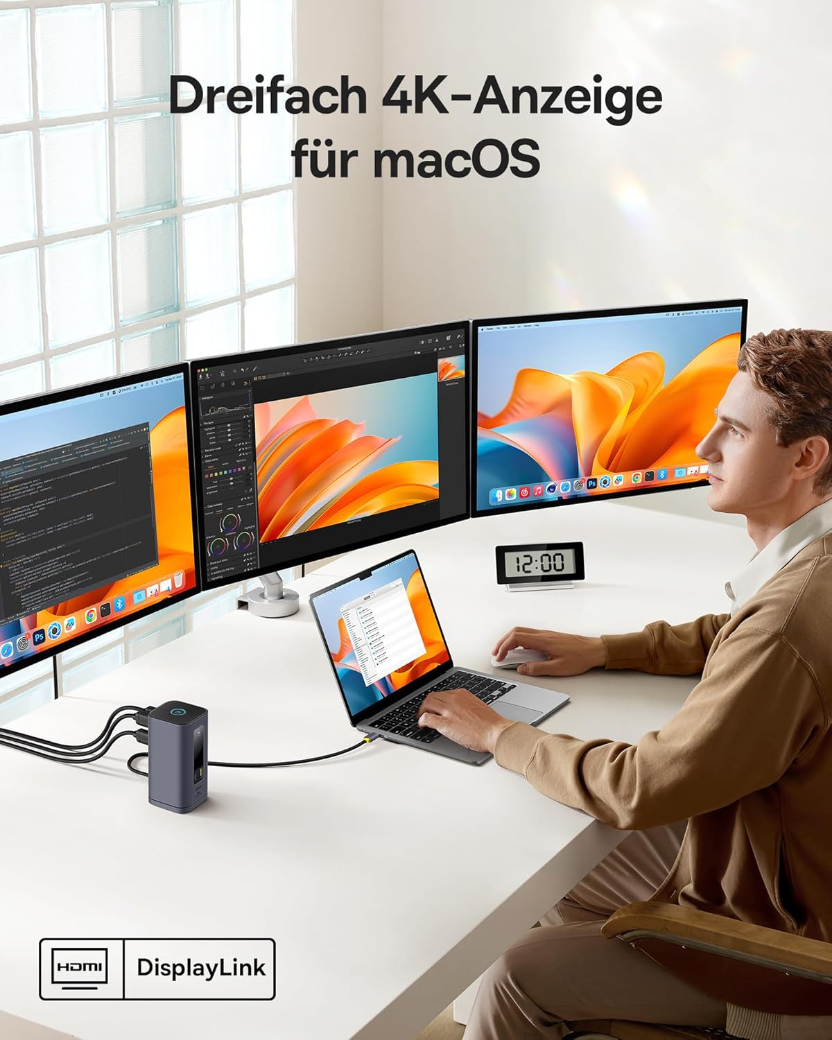Thumbnail 4 de Baseus Spacemate USB-C Docking Station 11-in-1 für macOS (DisplayLink-Treiber erforderlich) – bis zu 3× 4K HDMI, 100W PD, Gigabit-Ethernet