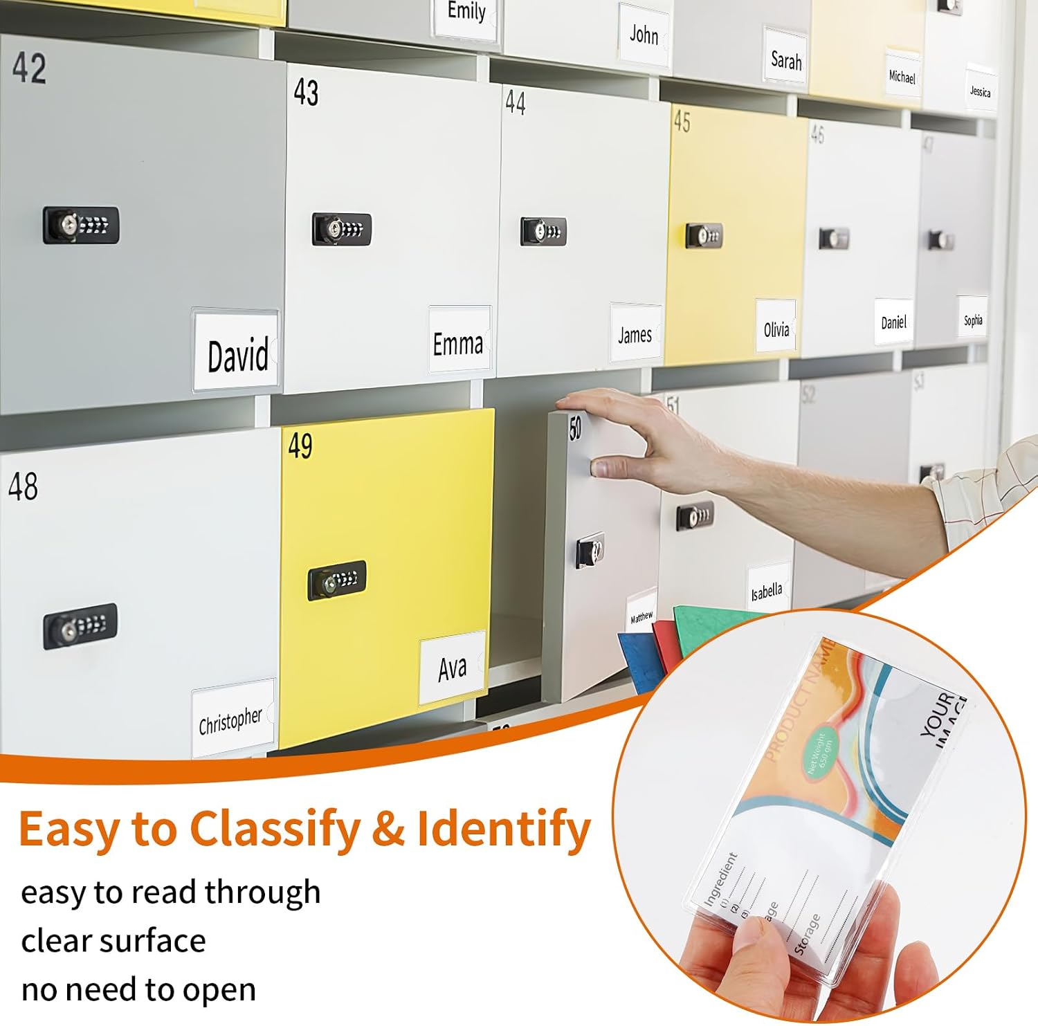 Detalle de yeestone Bin Labels for Storage Bins, 44 Clear Pockets for 2×3.5-Inch Cards