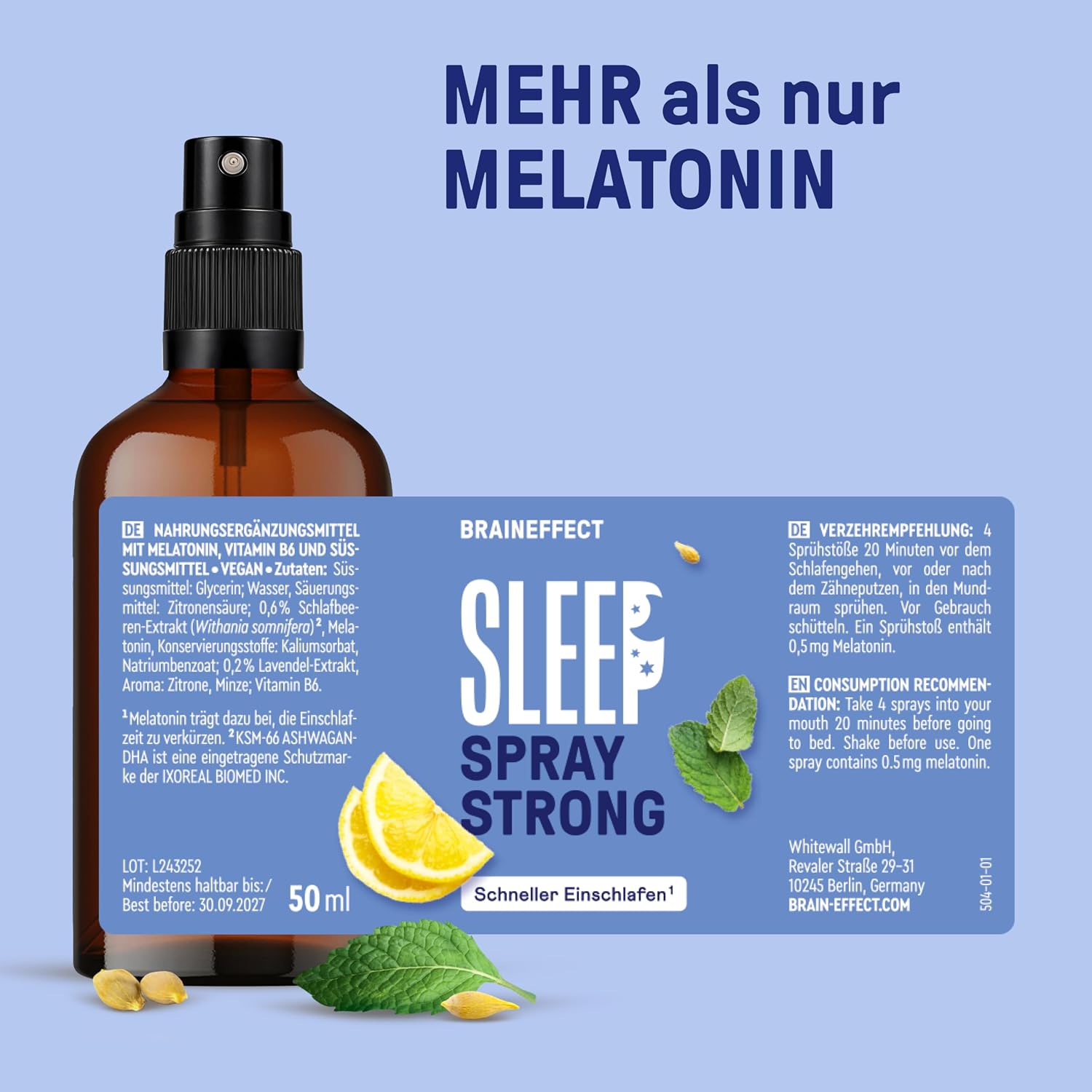 Thumbnail 4 de Braineffect Sleep Spray Strong (Melatonin) – hochdosiertes Einschlafspray mit 0,5 mg pro Sprühstoß, 50 ml